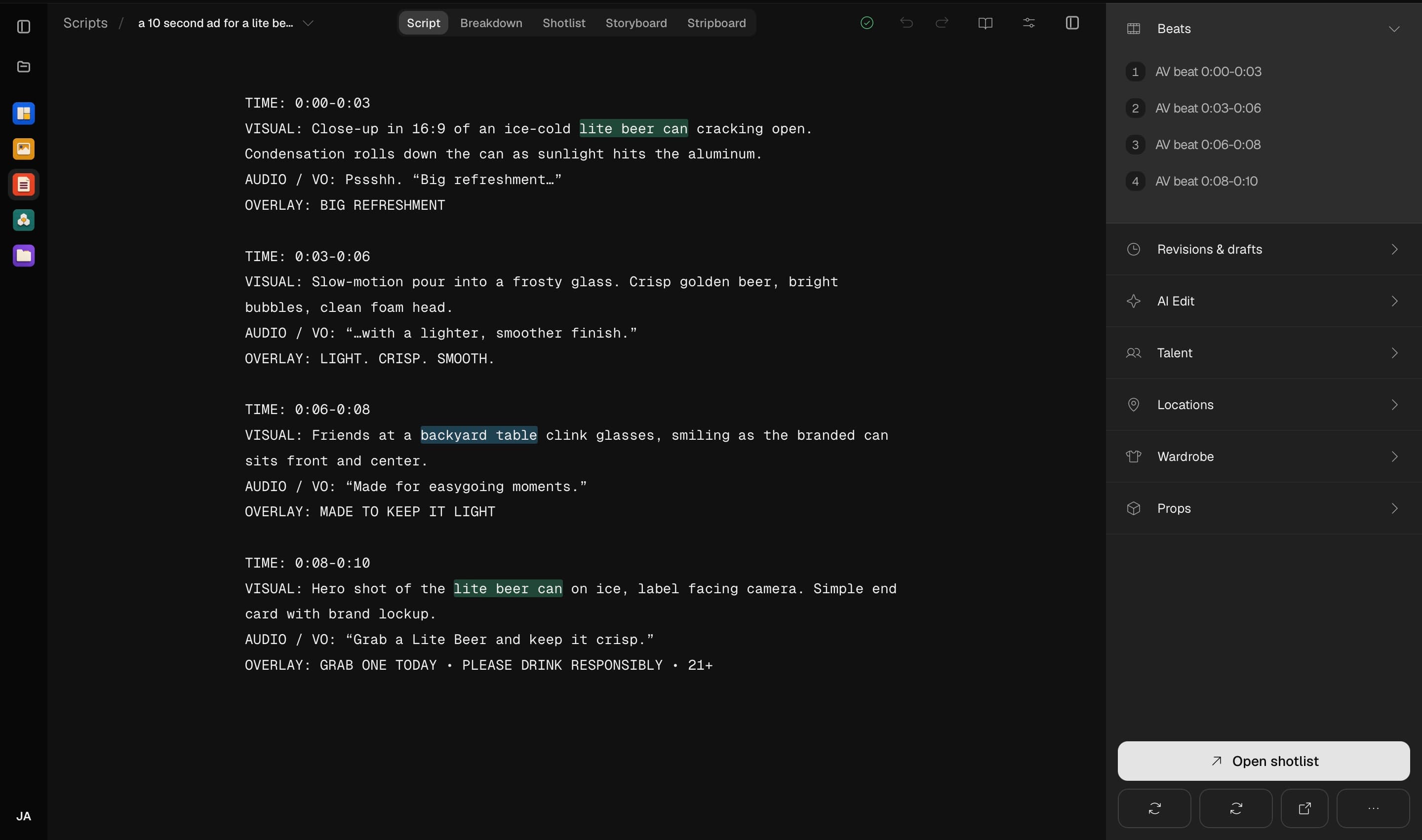 The Script stage of the Signal Fade project in Breme